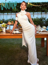 Lunivop Women Luxury Sexy Backless Halter Flower Maxi Long White Bodycon Gowns Dress Elegant